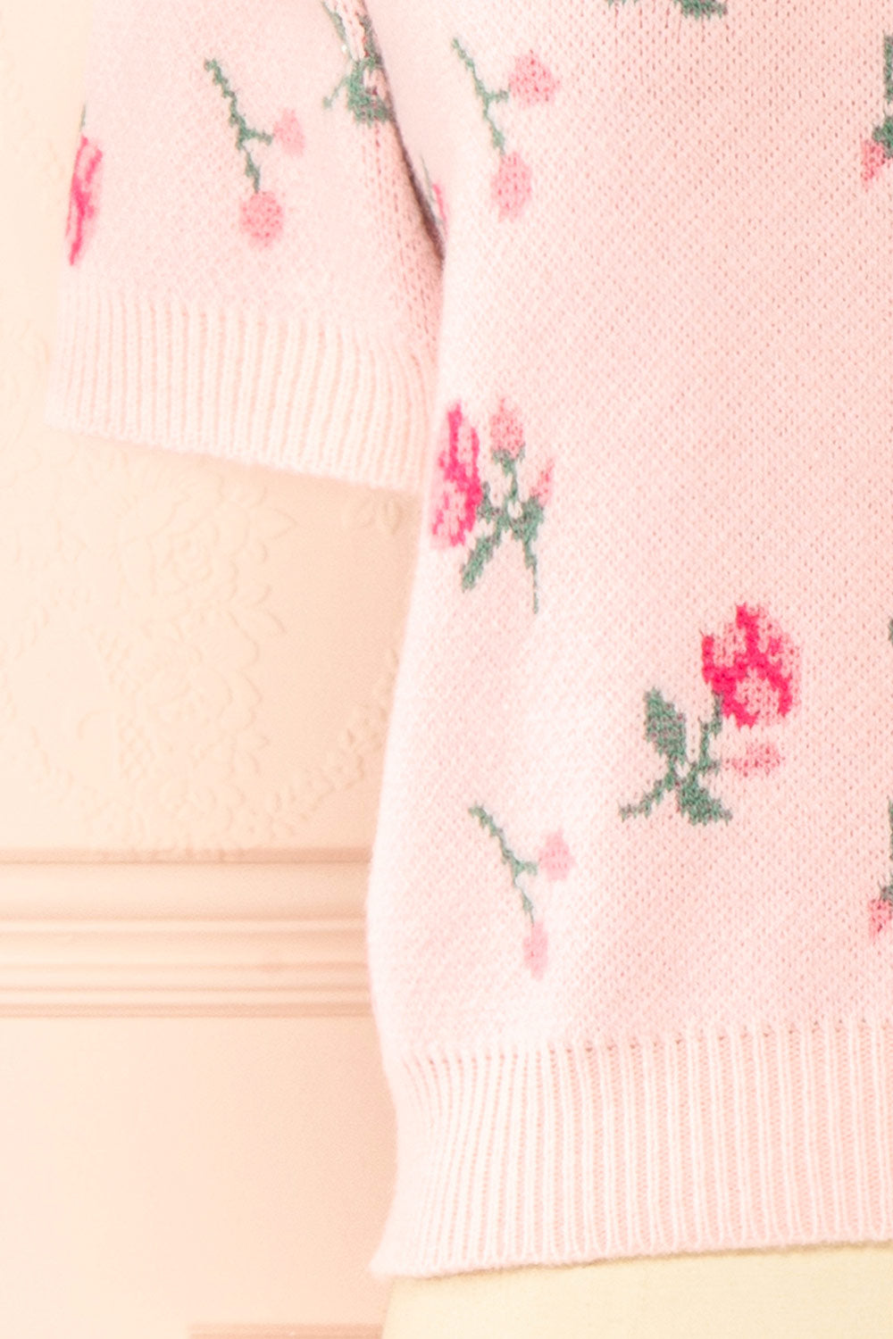 Mavis Pink Knit Top with Floral Pattern | Boutique 1861 sleeve