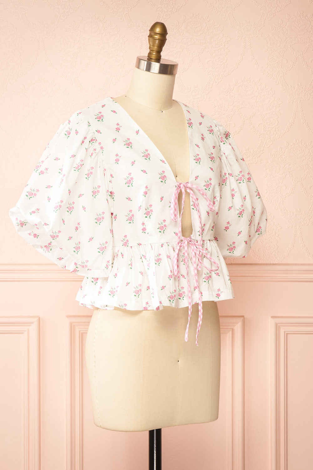 Mayssa Pink Floral Tie-Front Blouse | Boutique 1861 side view