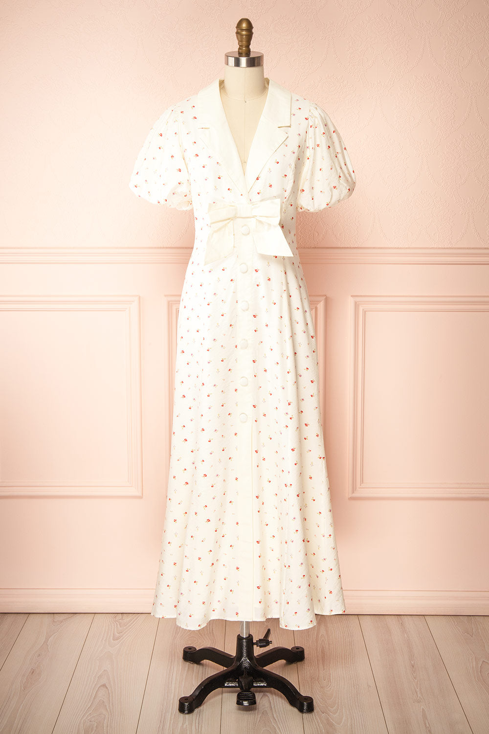 Mayumi Ivory Floral Maxi Dress with Bow Detail | Boutique 1861 front view