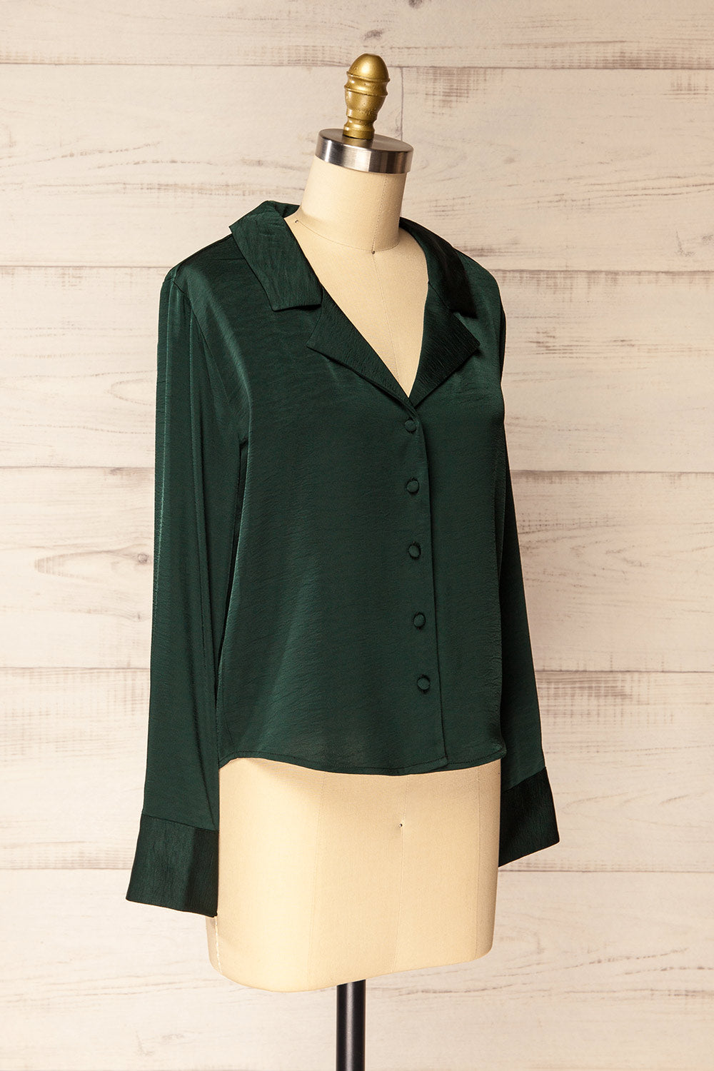 Medan Green Buttoned-Up Satin Blouse | La petite garçonne side view