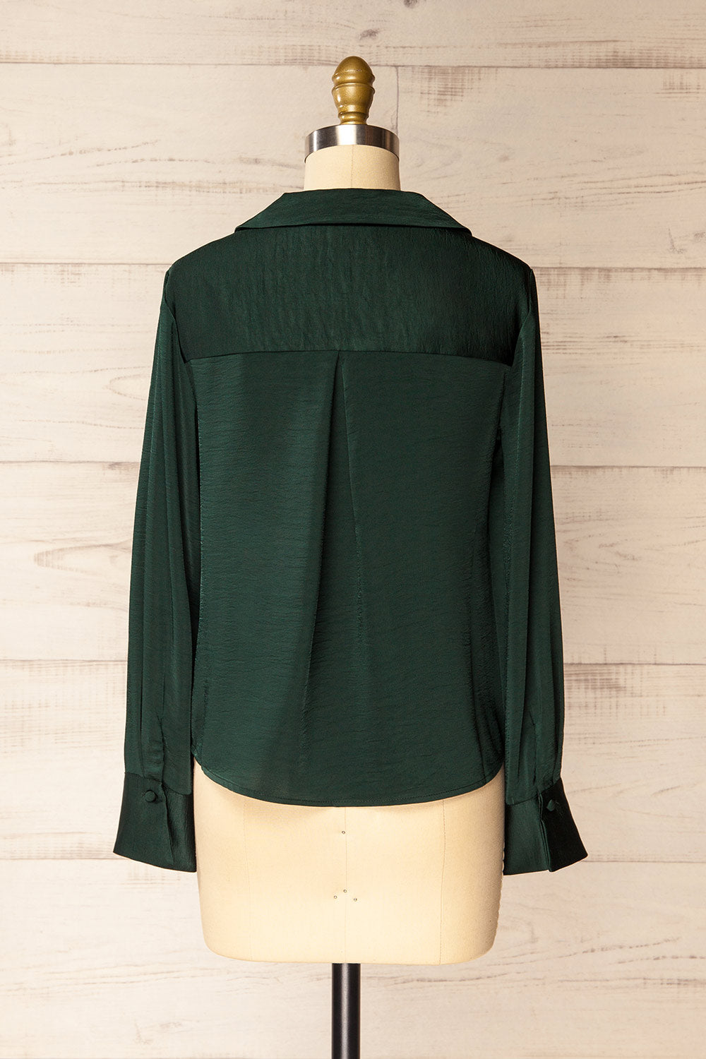 Medan Green Buttoned-Up Satin Blouse | La petite garçonne back view
