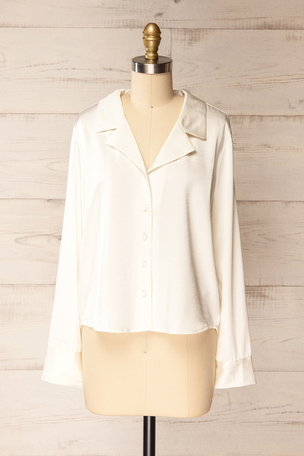 Medan Ivory Buttoned-Up Satin Blouse | La petite garçonne front view