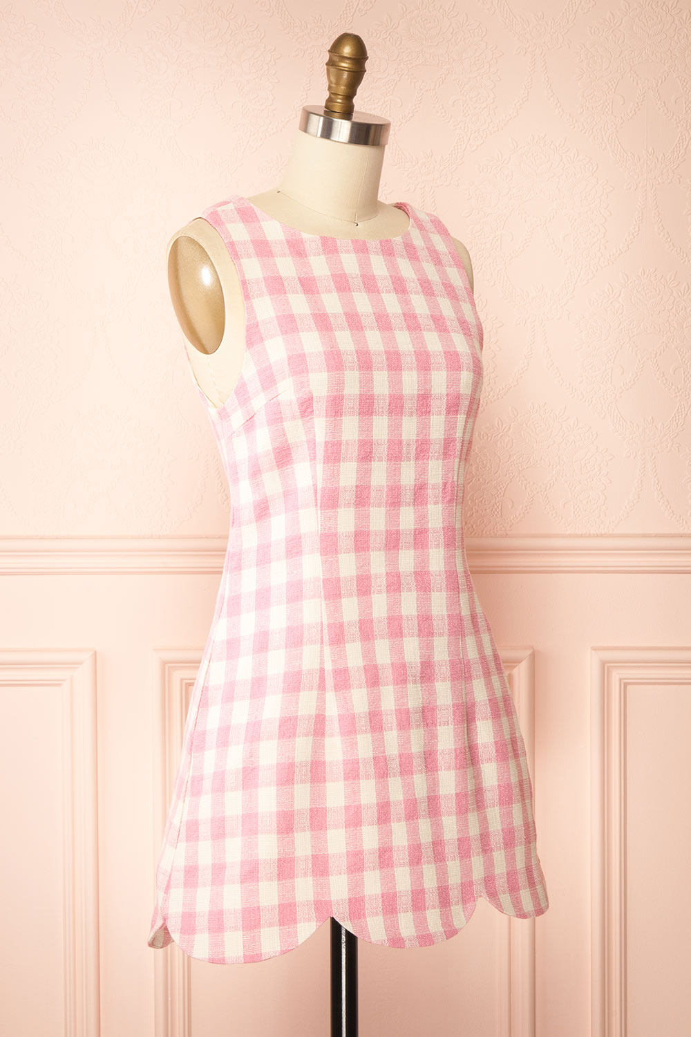 Medina Short Pink Tweed Gingham Dress | Boutique 1861 side view