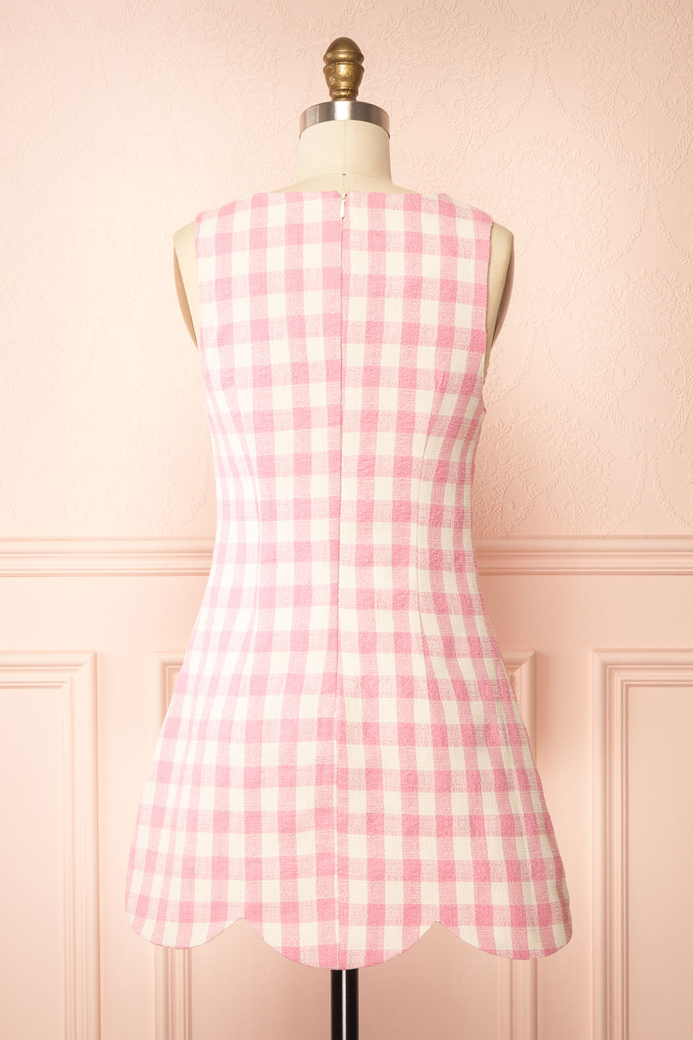 Medina Short Pink Tweed Gingham Dress | Boutique 1861 back view
