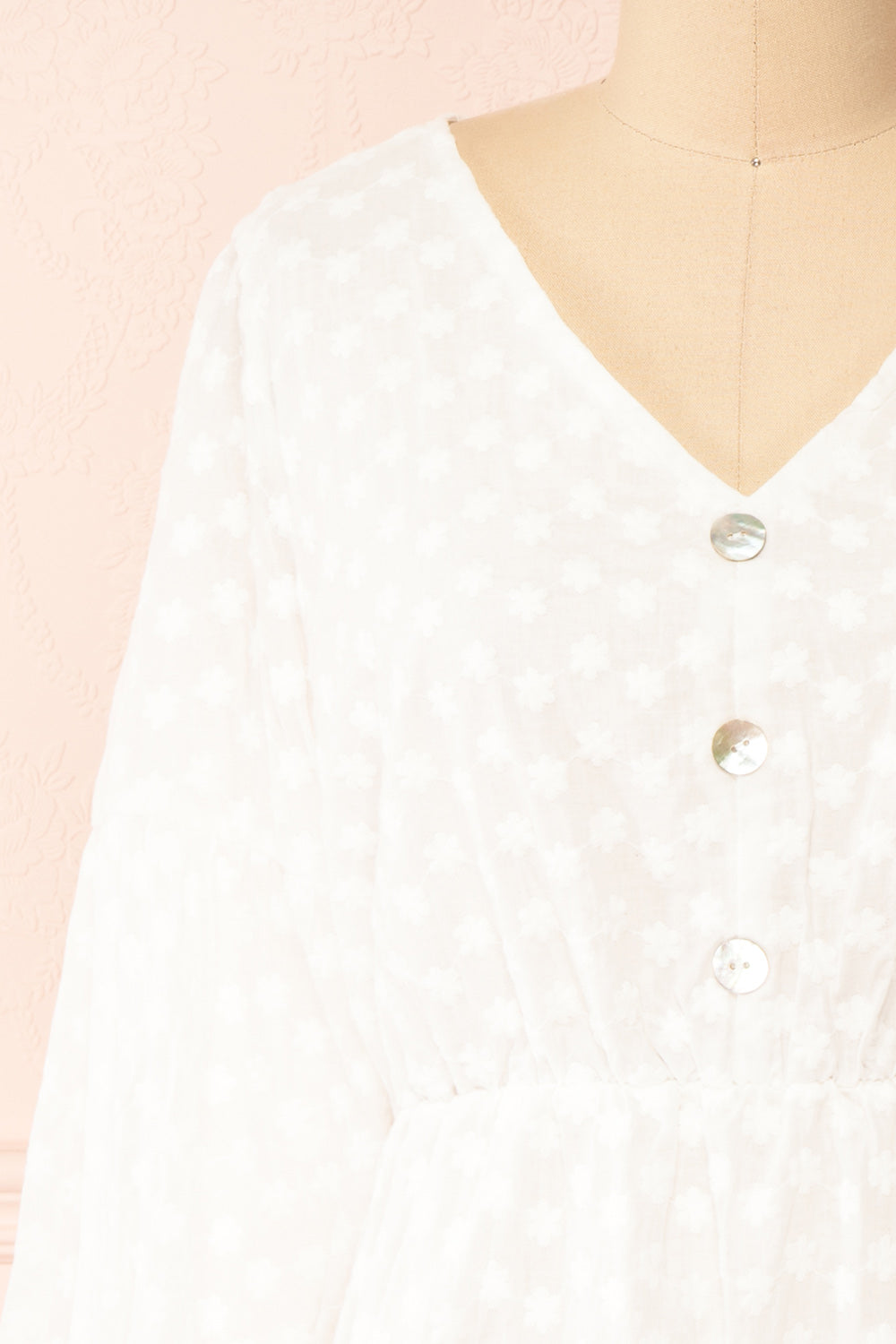 Meeshell White Babydoll Dress w/ Floral Embroidery | Boutique 1861 front