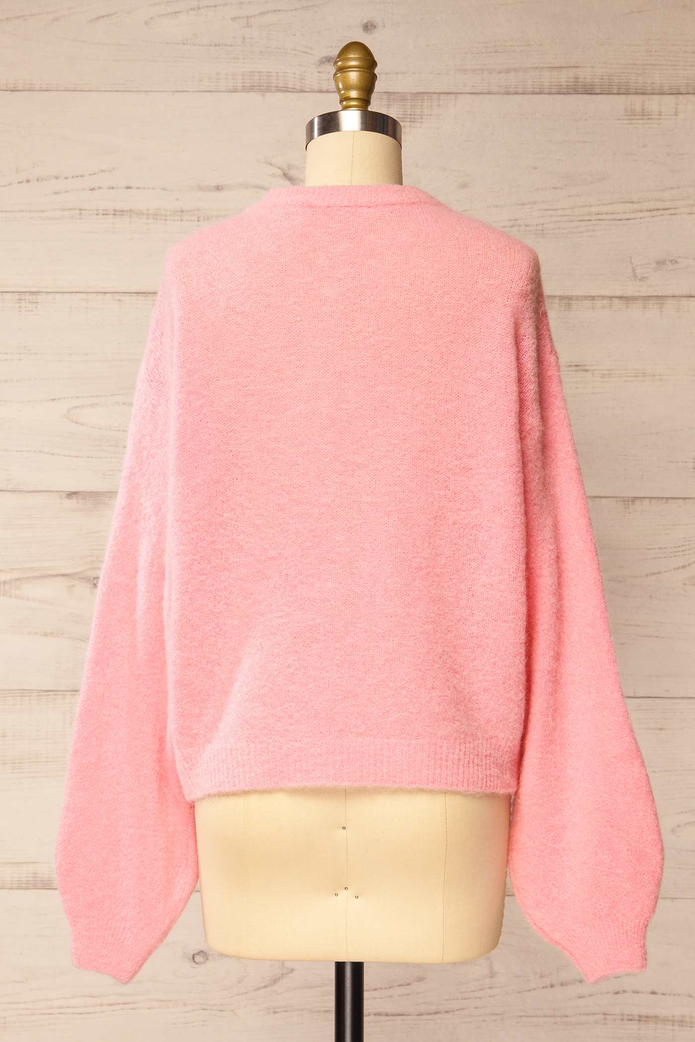 back view of Megumi Pink Button-Front Knit Cardigan at La petite garçonne