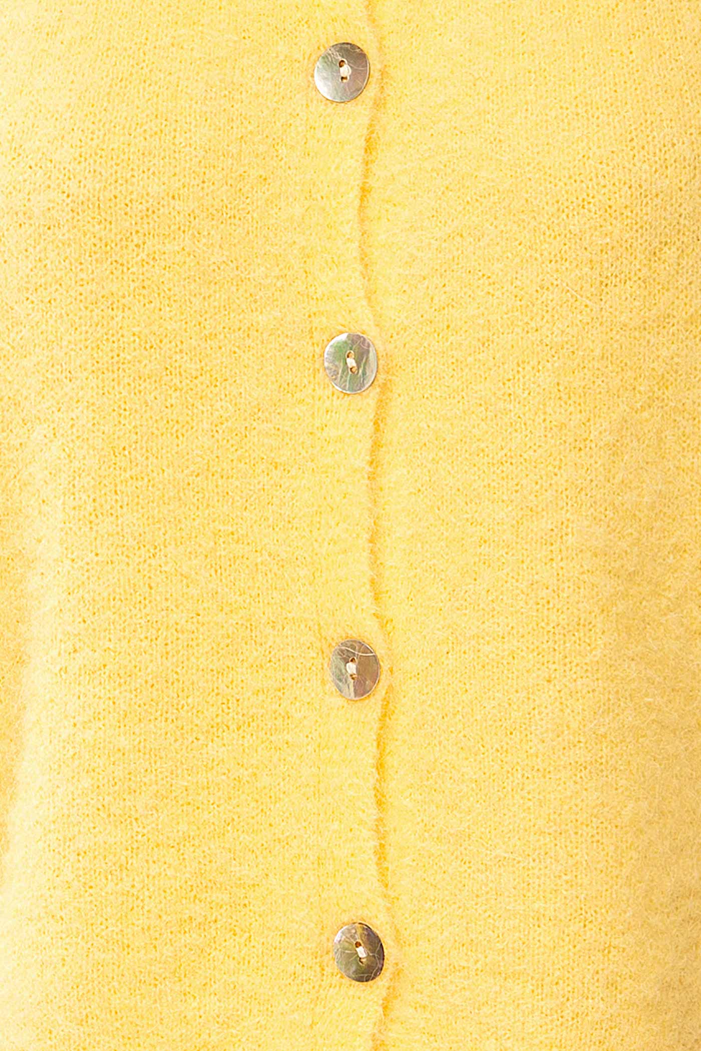 fabric view of Megumi Yellow Button-Front Knit Cardigan at La petite garçonne