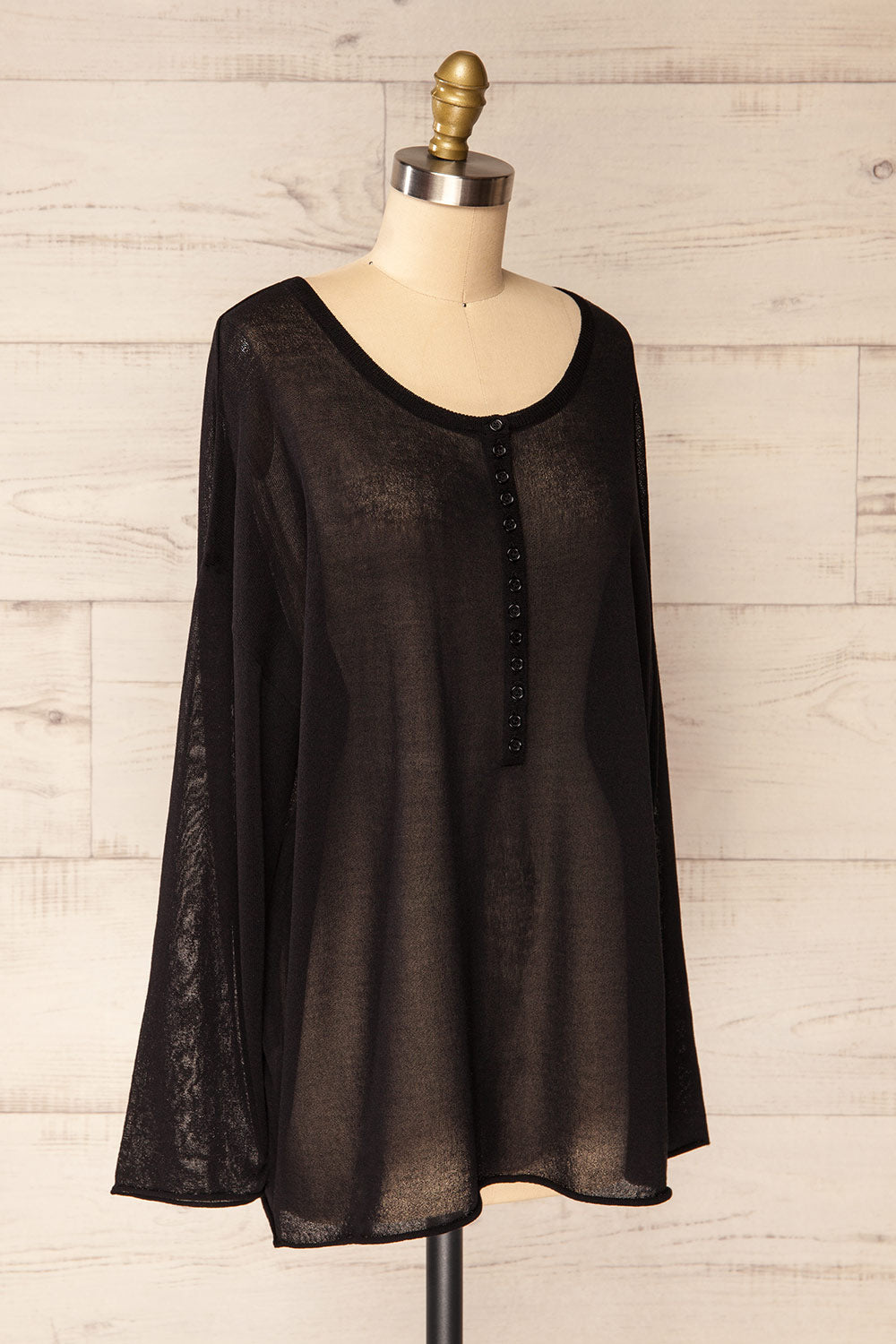 Melbourne Black Sheer Long Sleeve Top | La petite garçonne side view