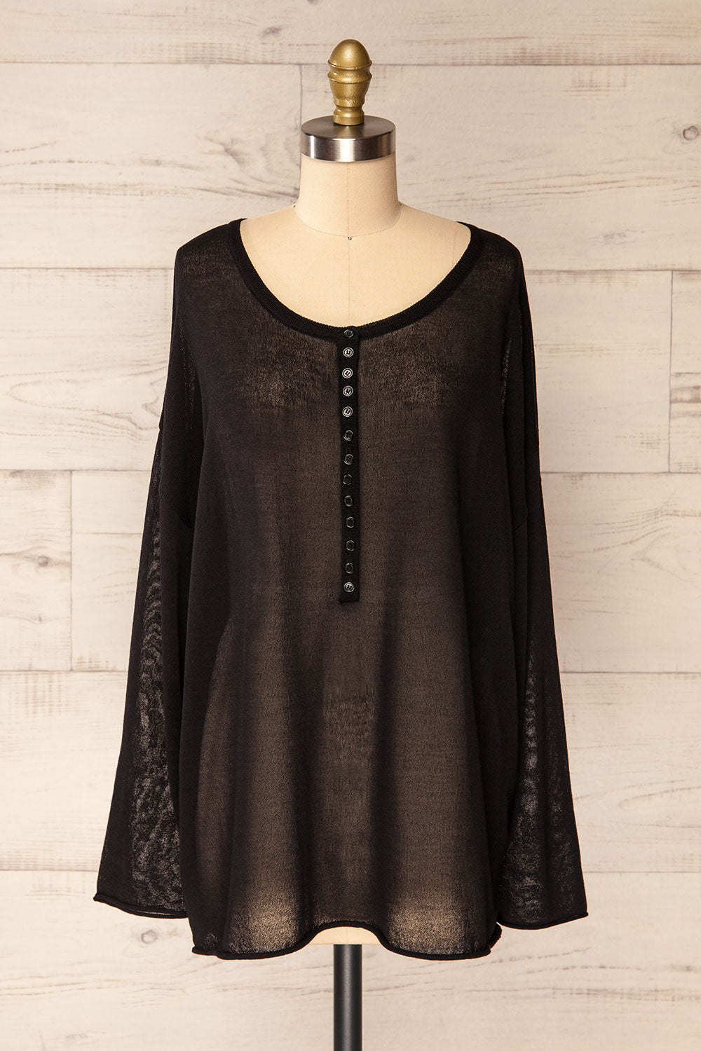 Melbourne Black Sheer Long Sleeve Top | La petite garçonne front view