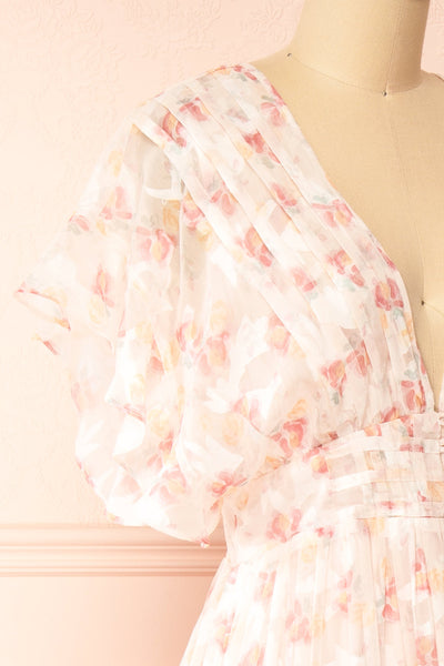 Melina Floral Maxi Dress w/ Ruffles | Boutique 1861 side close-up