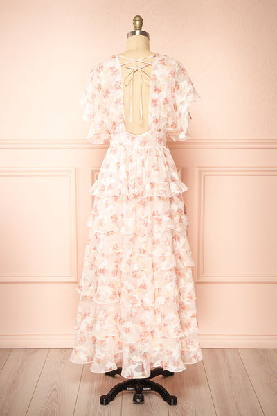 Melina Floral Maxi Dress w/ Ruffles | Boutique 1861 back view