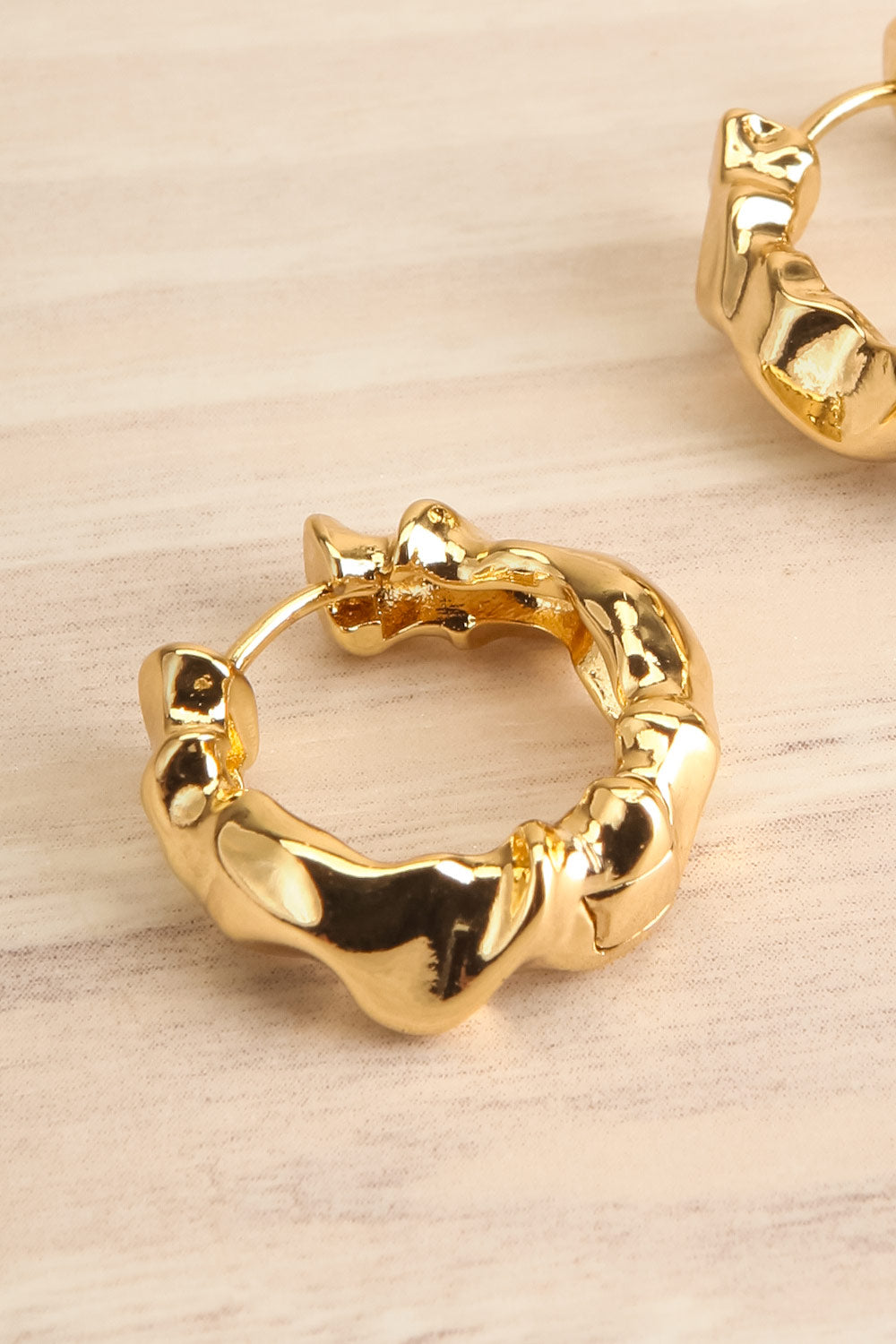 Mellia Gold Recycled Textured Hoop Earrings | La petite garçonne close-up