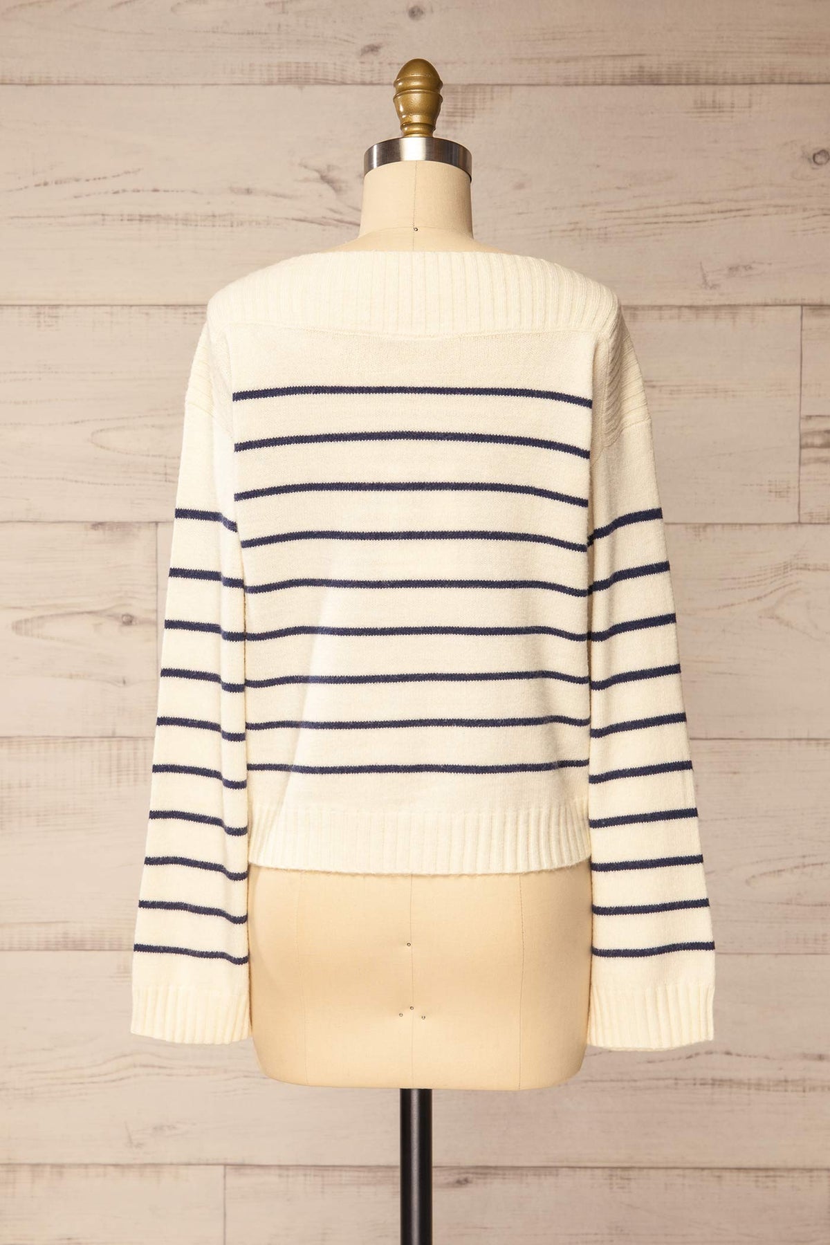 back view of Melton Ivory Striped Boat Neck Knit Sweater at La petite garçonne