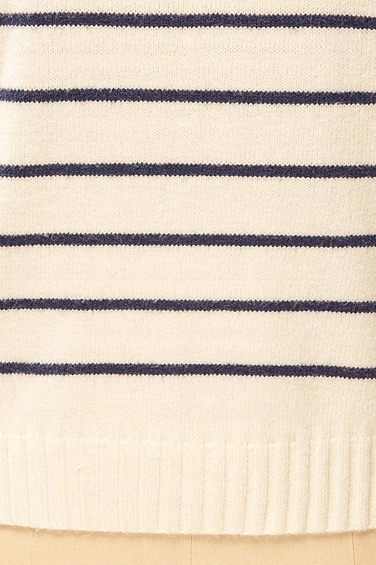 fabric view of Melton Ivory Striped Boat Neck Knit Sweater at La petite garçonne