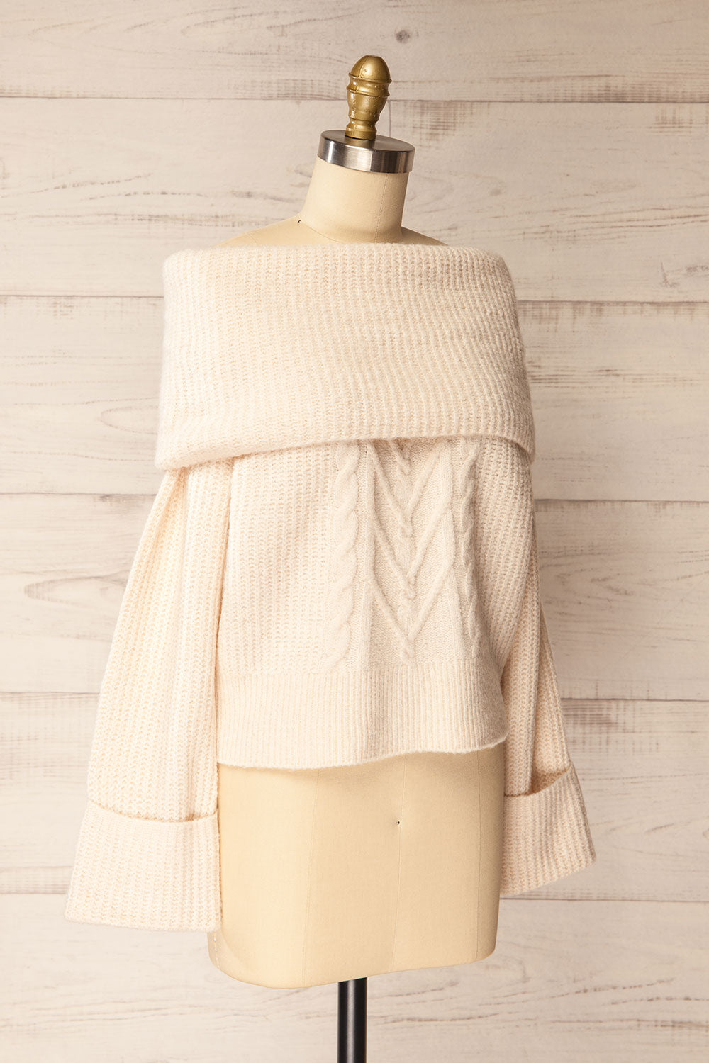 Merewyn Beige Knitted Off-Shoulder Top | La petite garçonne side view