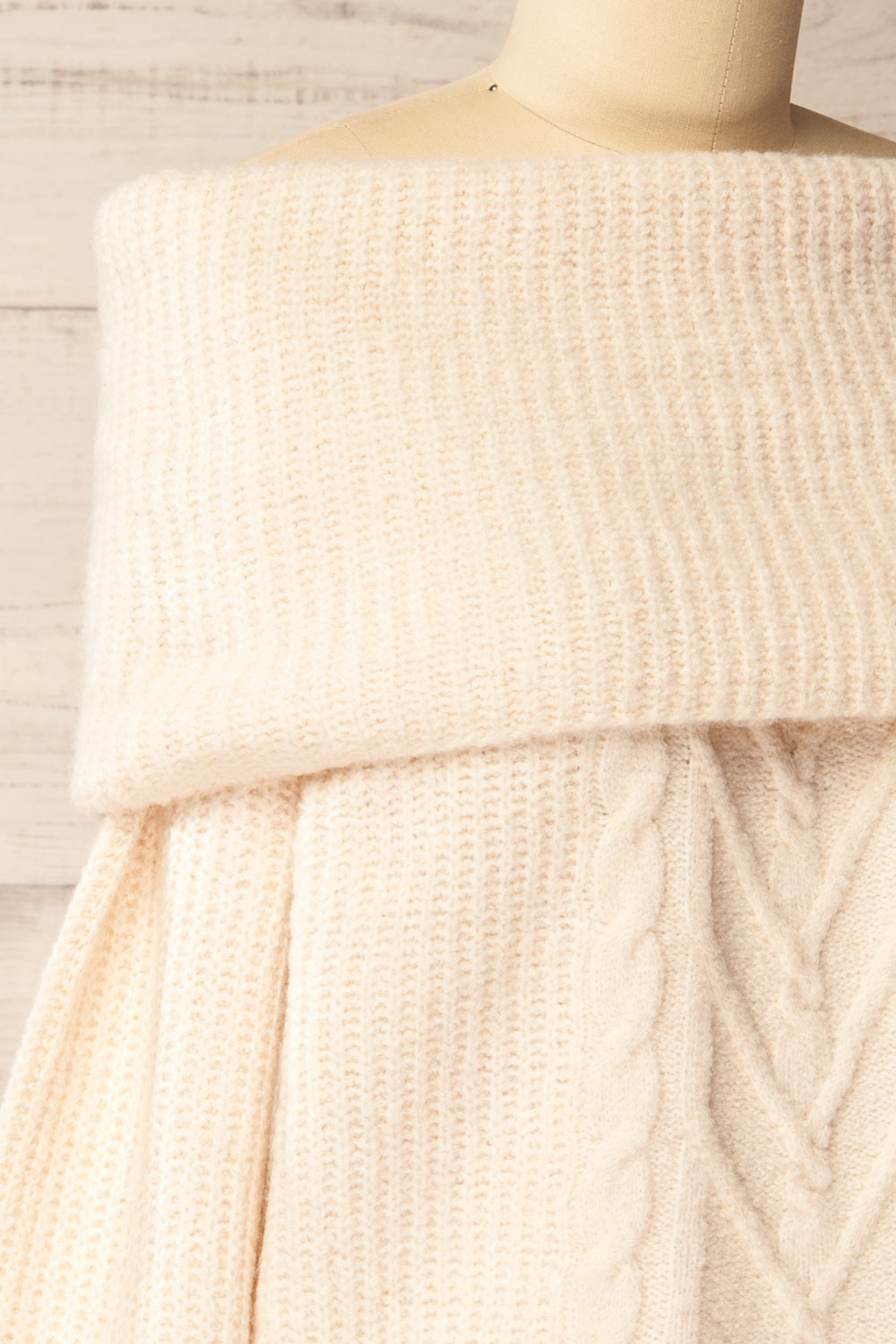 Merewyn Beige Knitted Off-Shoulder Top | La petite garçonne side