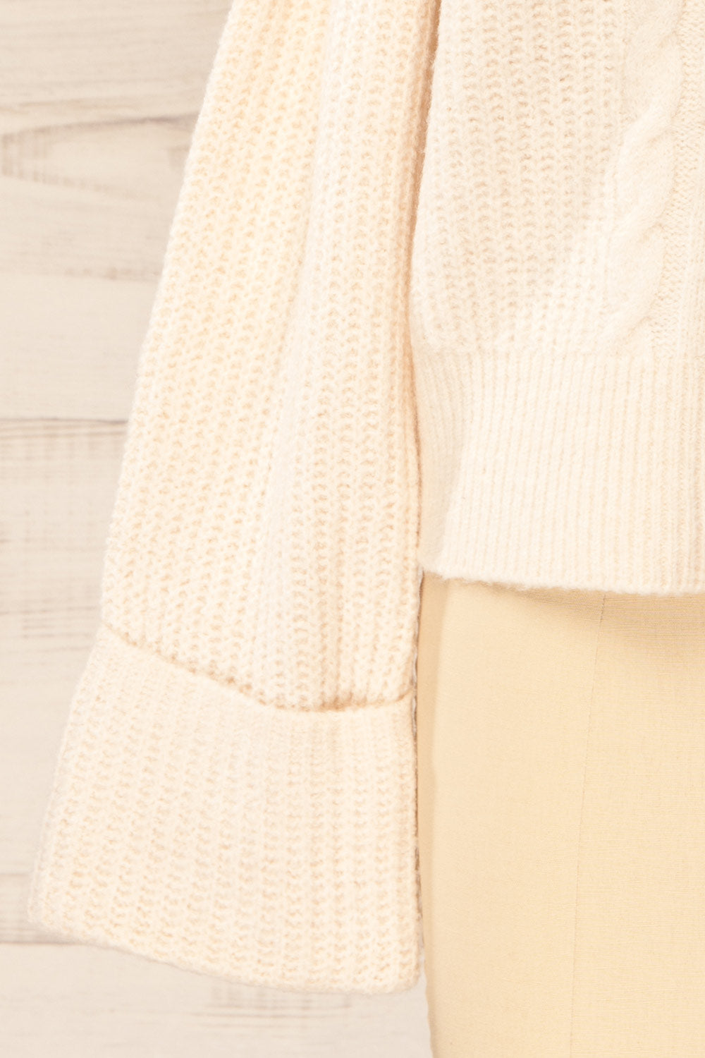 Merewyn Beige Knitted Off-Shoulder Top | La petite garçonne sleeve