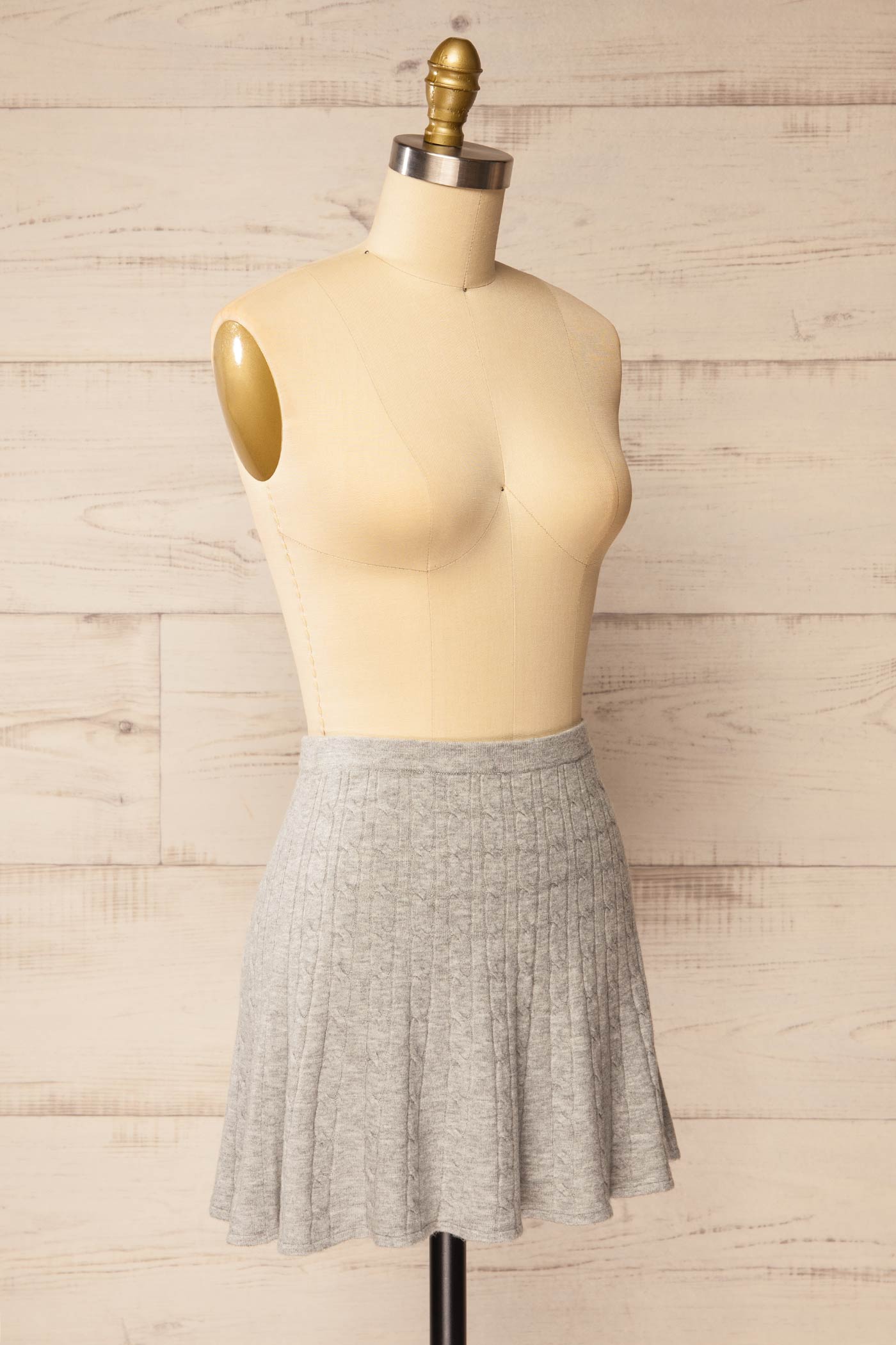 side view of Meridor Grey Cable Knit Short Skirt at La petite garçonne
