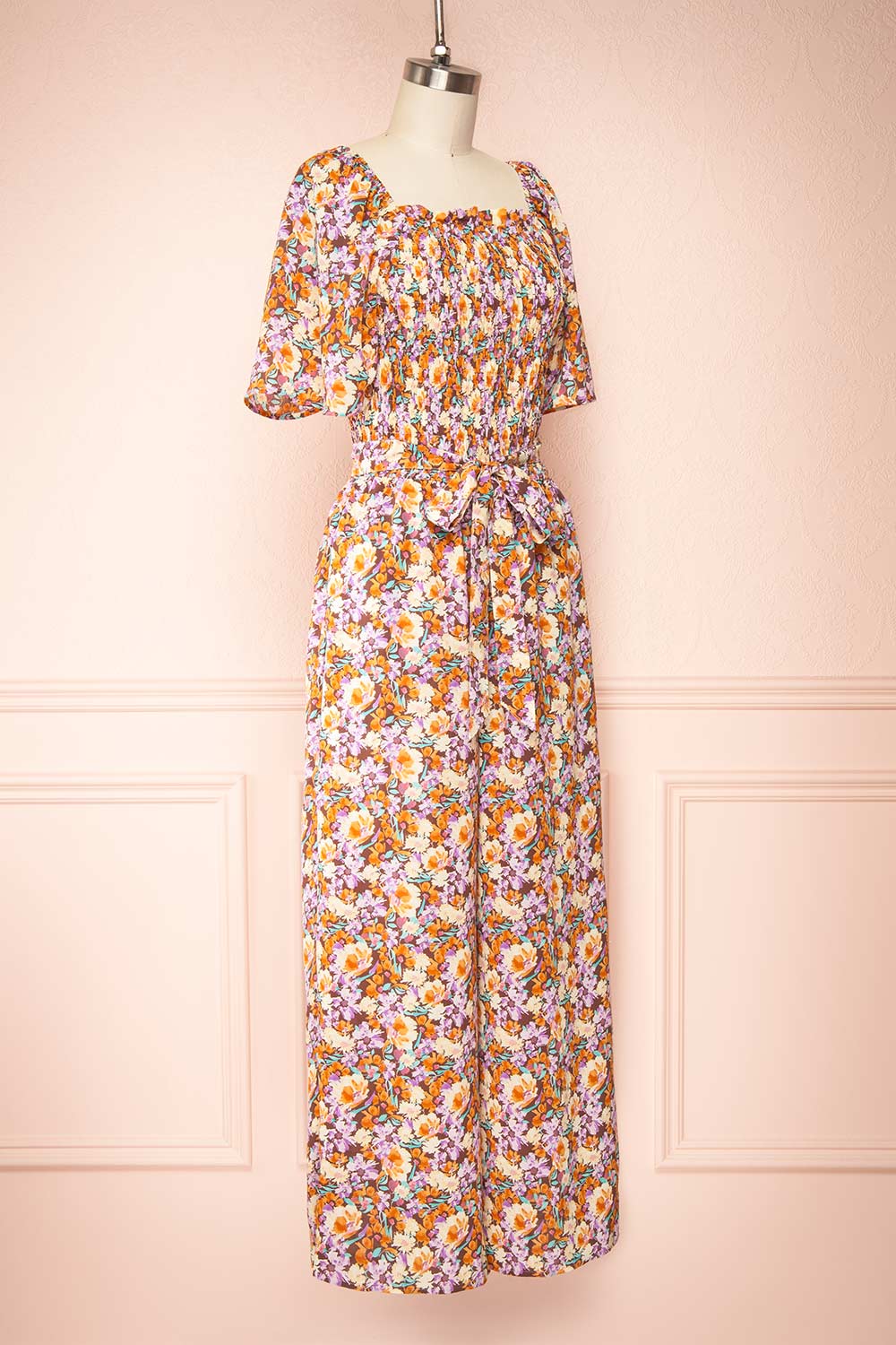 Merla Orange Floral Jumpsuit w/ Belt | Boutique 1861 side view