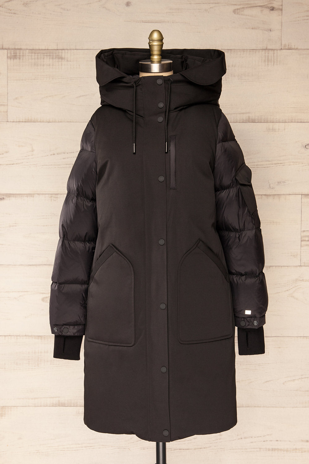 Mikaila Black Knee-length Quilted Jacket | La petite garçonne front view