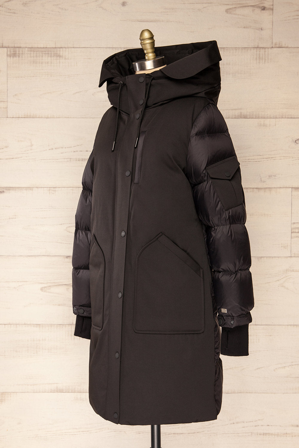 Mikaila Black Knee-length Quilted Jacket | La petite garçonne side view