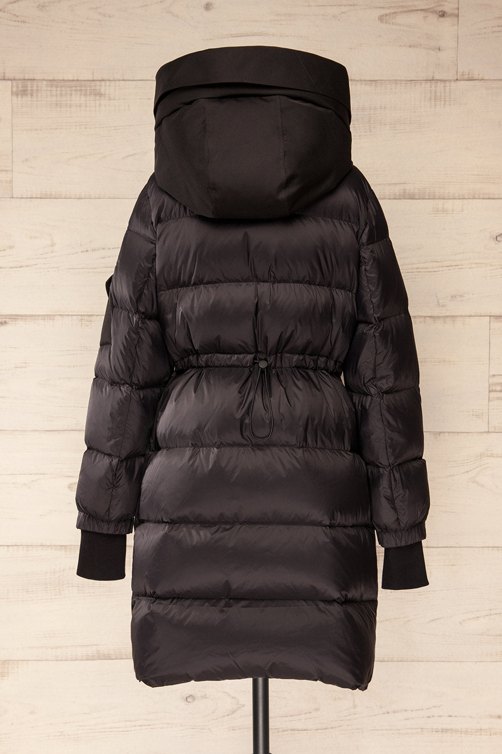 Mikaila Black Knee-length Quilted Jacket | La petite garçonne back view