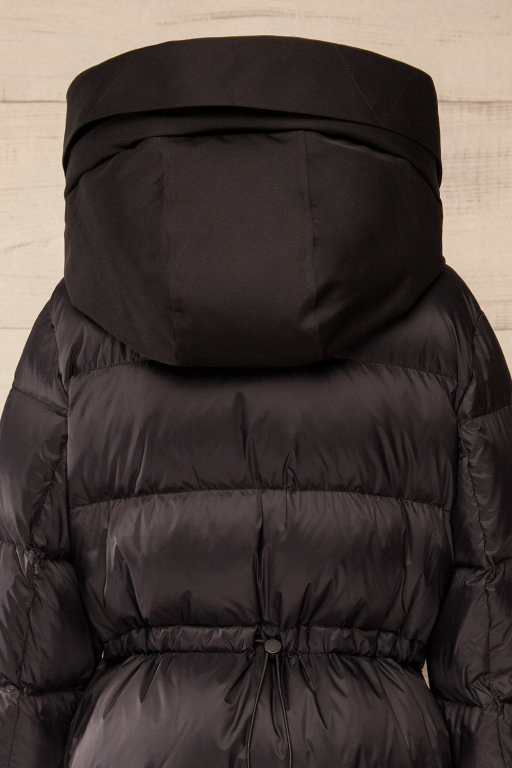 Mikaila Black Knee-length Quilted Jacket | La petite garçonne back close-up