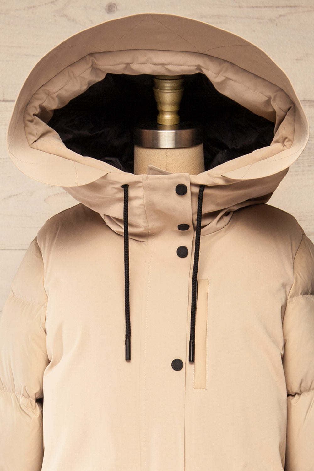 Mikaila Ivory Knee-Length Quilted Jacket | La petite garçonne hood