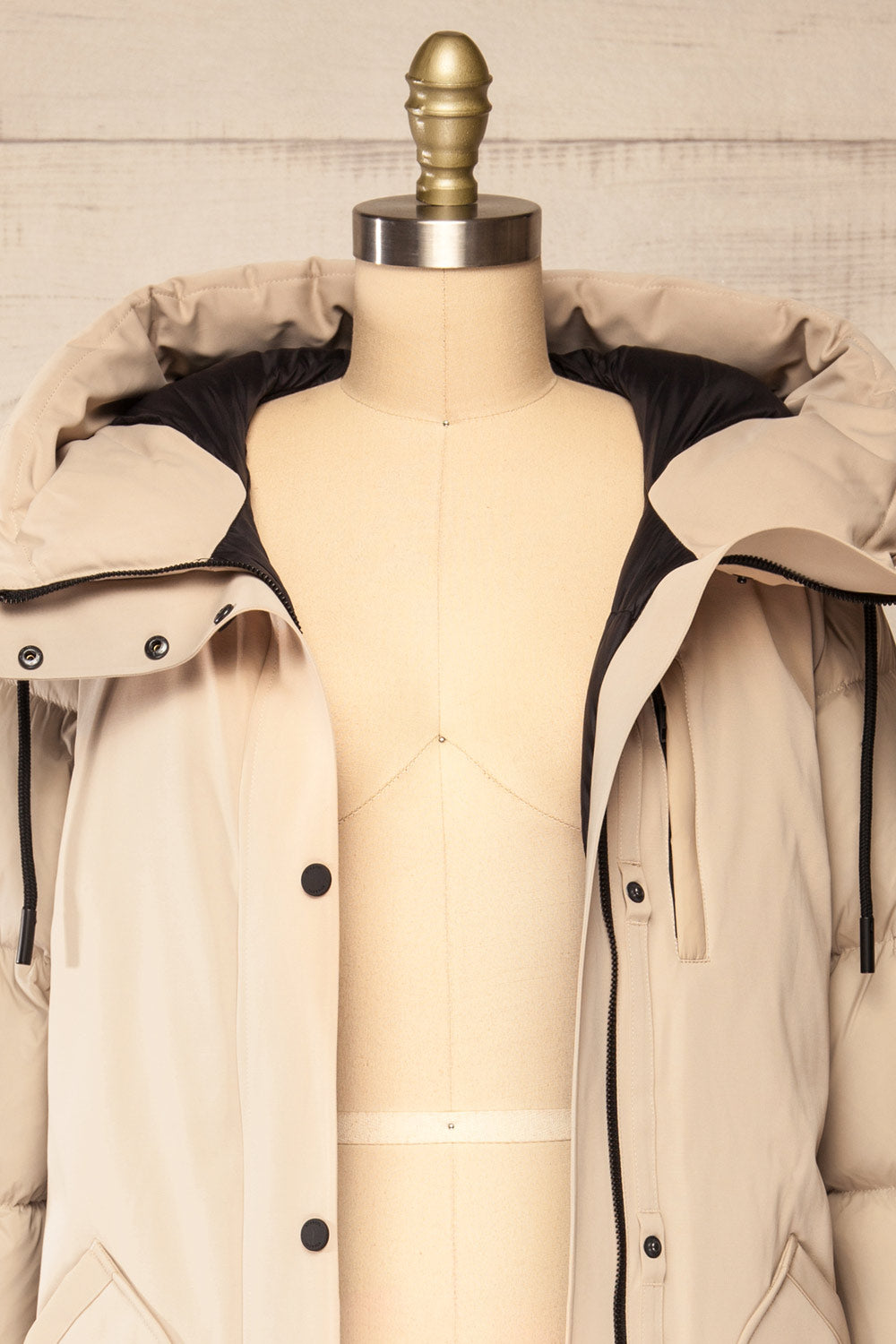 Mikaila Ivory Knee-Length Quilted Jacket | La petite garçonne open close-up