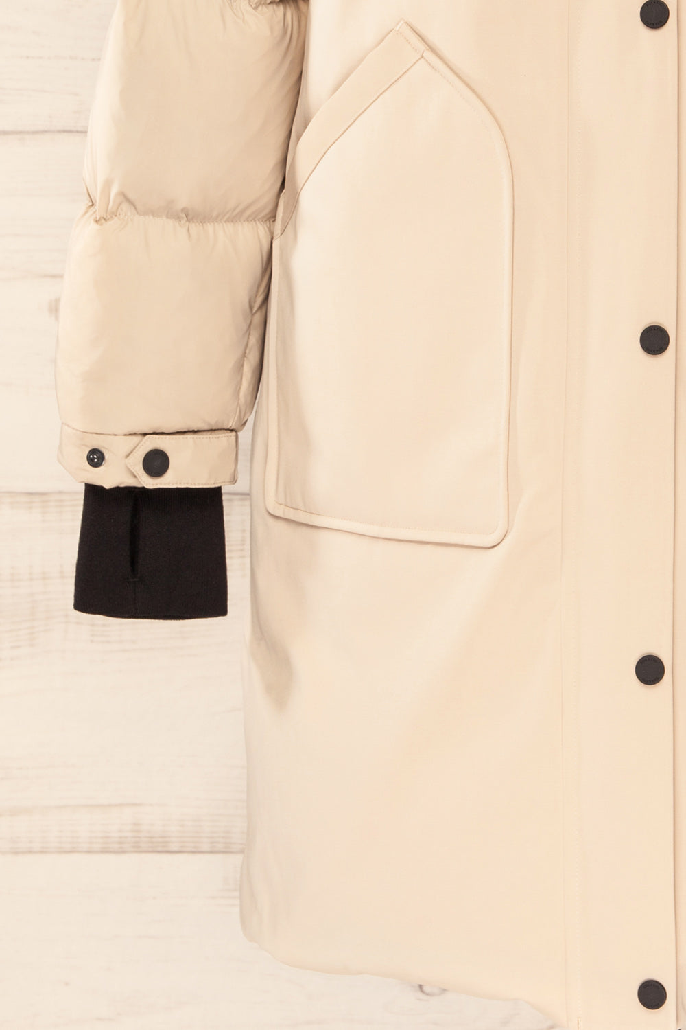 Mikaila Ivory Knee-Length Quilted Jacket | La petite garçonne sleeve