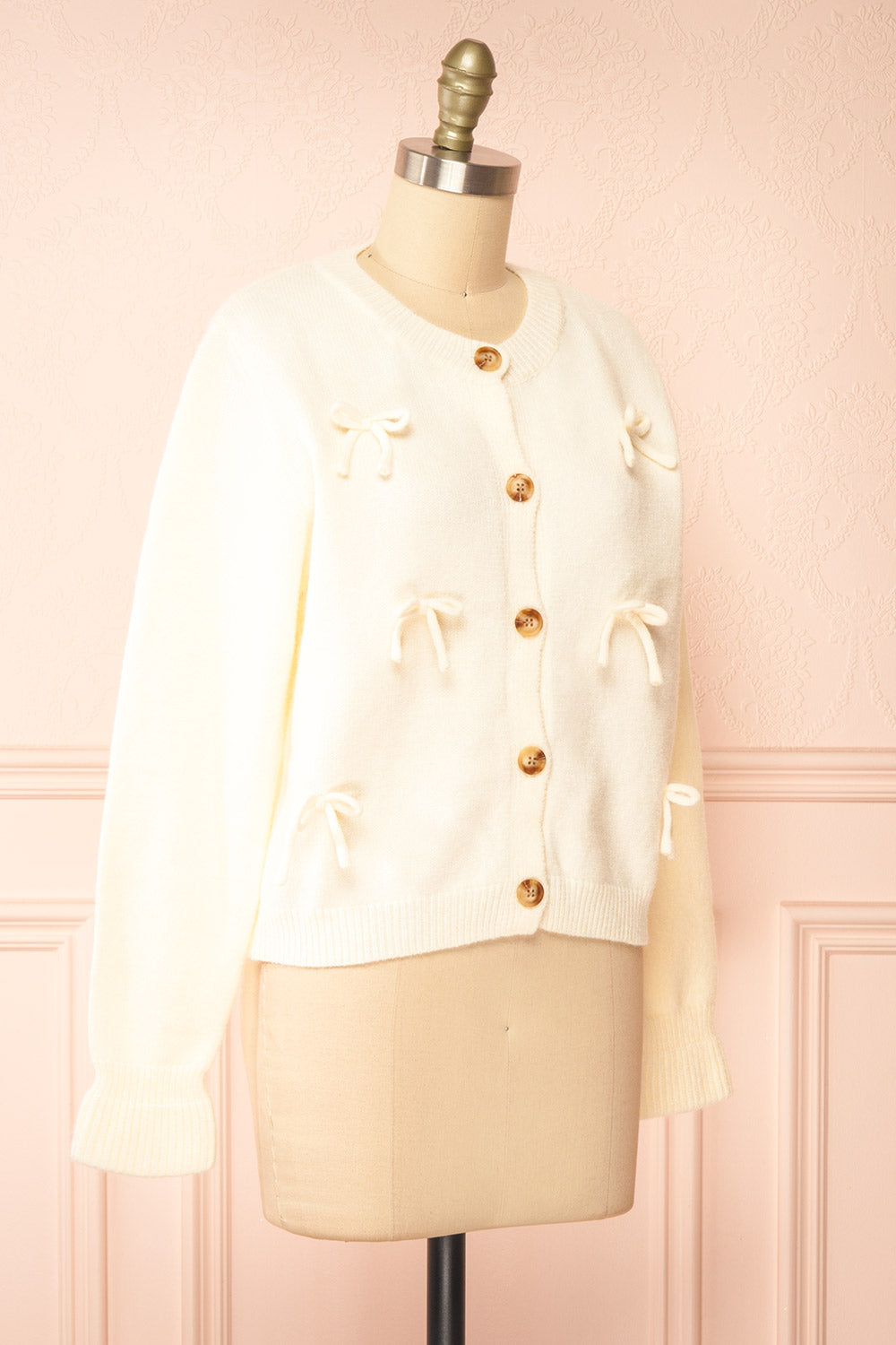 Minara Ivory Button-Down Cardigan w/ Bows | Boutique 1861 side view