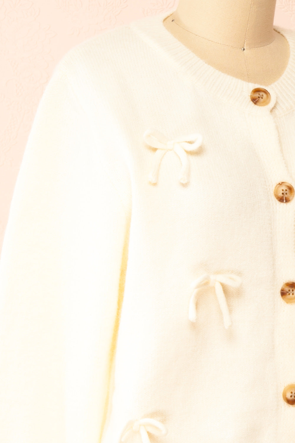 Minara Ivory Button-Down Cardigan w/ Bows | Boutique 1861 side
