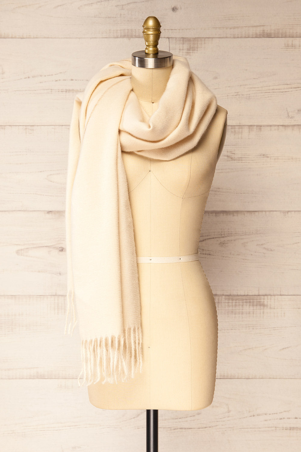 Minet Ivory Fuzzy Knit Scarf | La petite garçonne side view