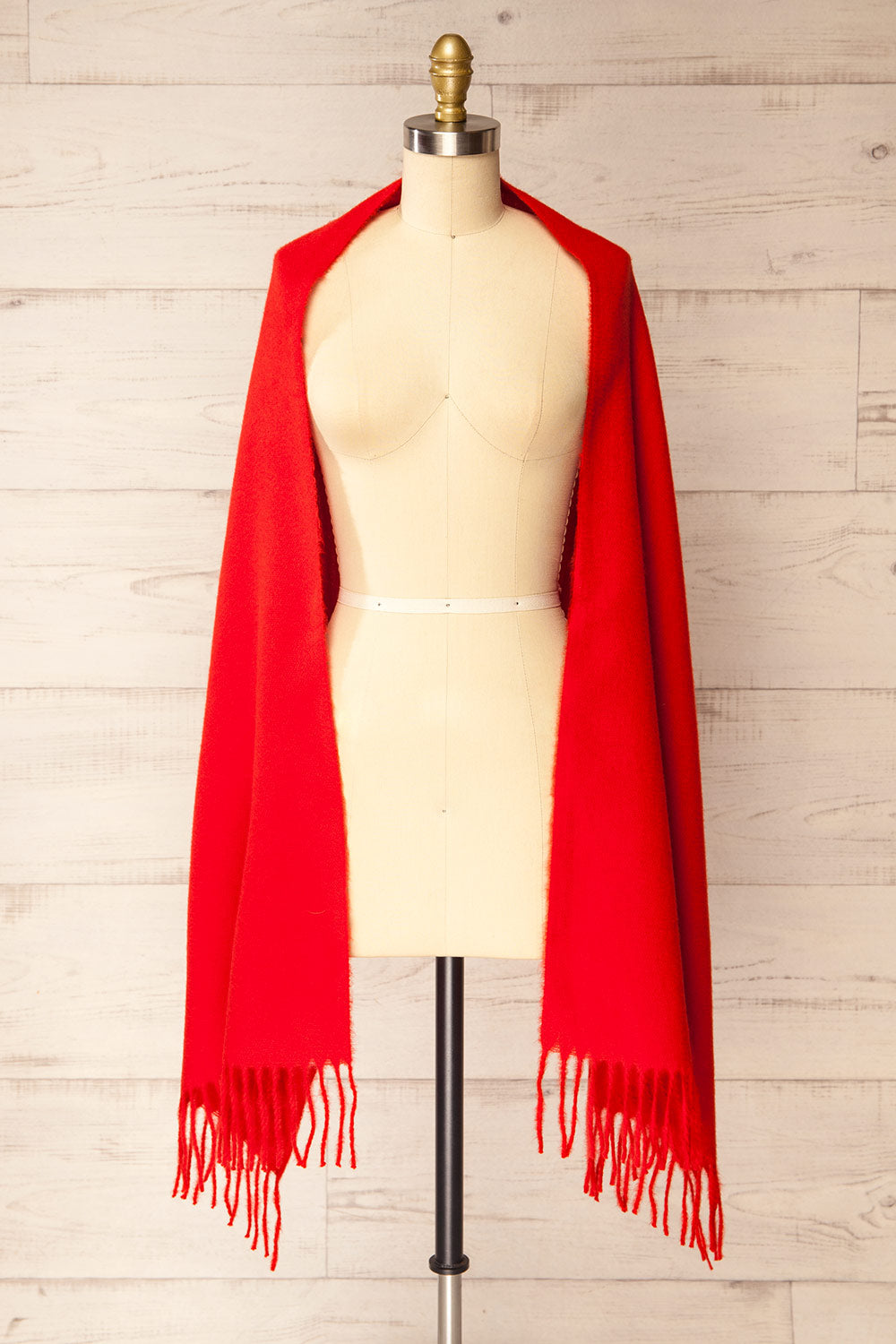Minet Red Fuzzy Knit Scarf | La petite garçonne shawl view