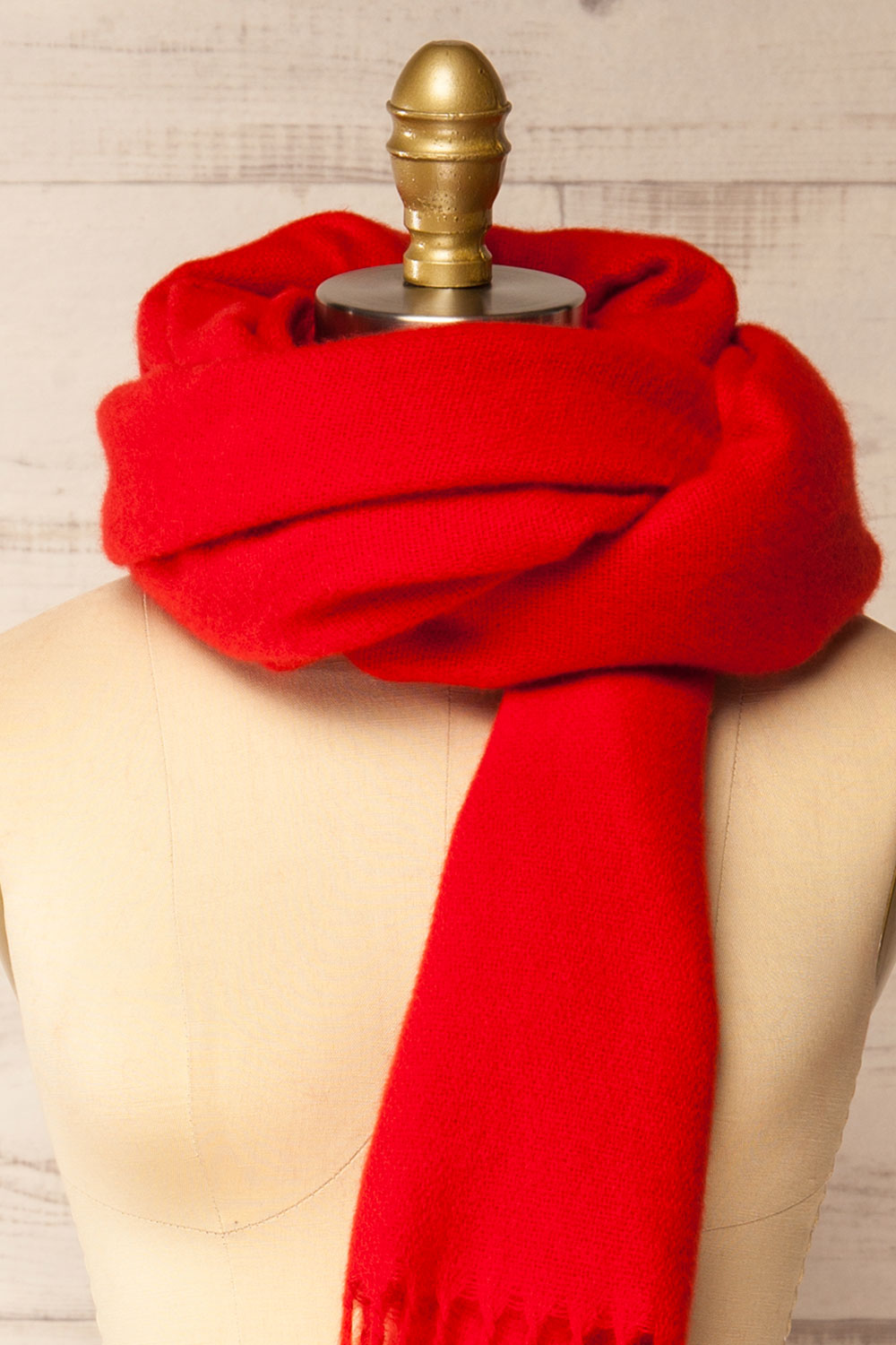 Minet Red Fuzzy Knit Scarf | La petite garçonne side