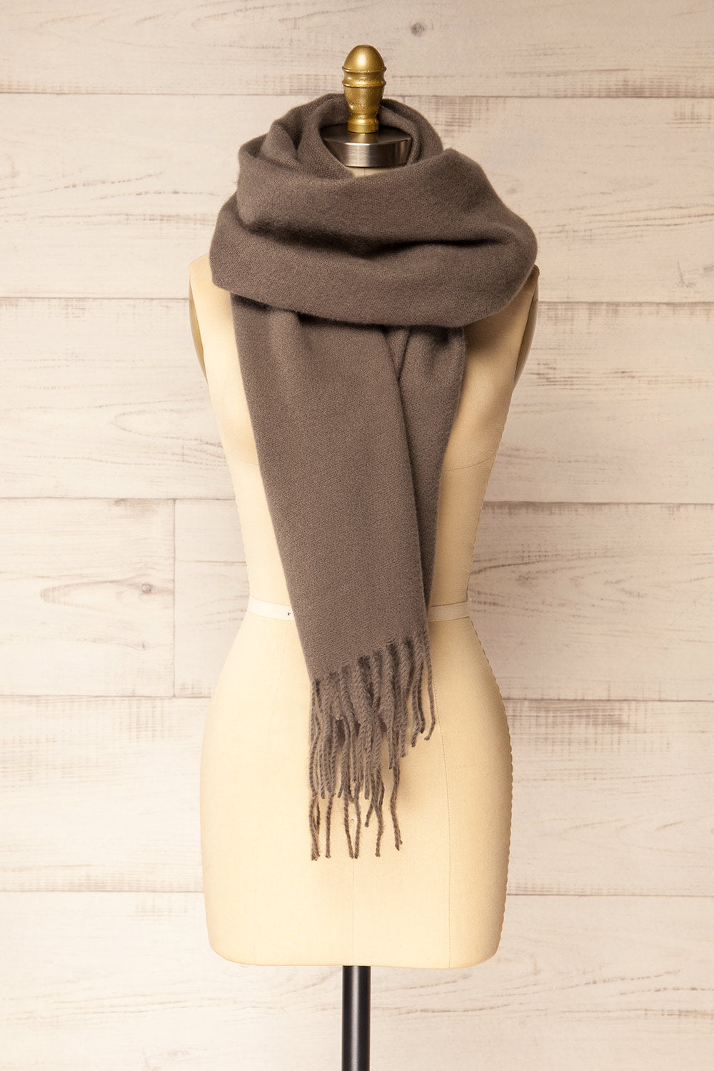 Minet Taupe Fuzzy Knit Scarf | La petite garçonne middle view