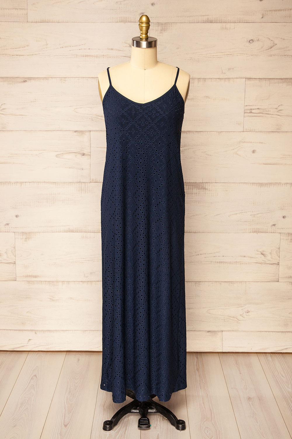 Miraflores Navy Openwork Straight Cut Midi Dress | La Petite Garonne X-Small