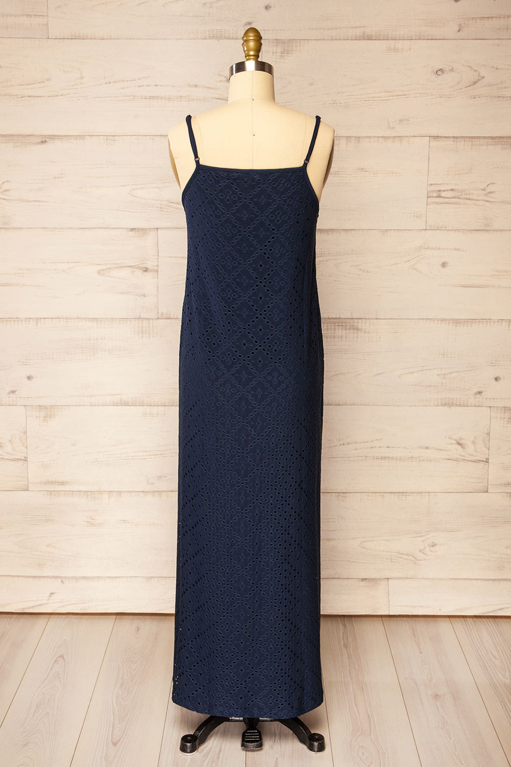 Miraflores Navy Openwork Straight Cut Midi Dress | La petite garçonne back view