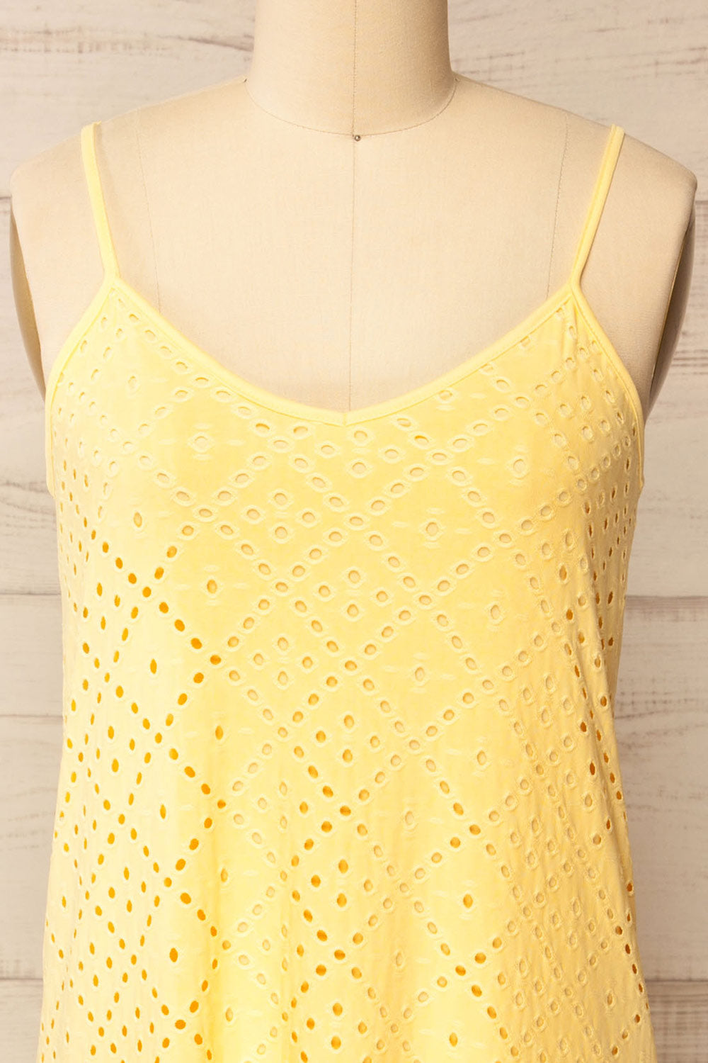 Miraflores Yellow Openwork Straight Midi Dress | La petite garçonne front