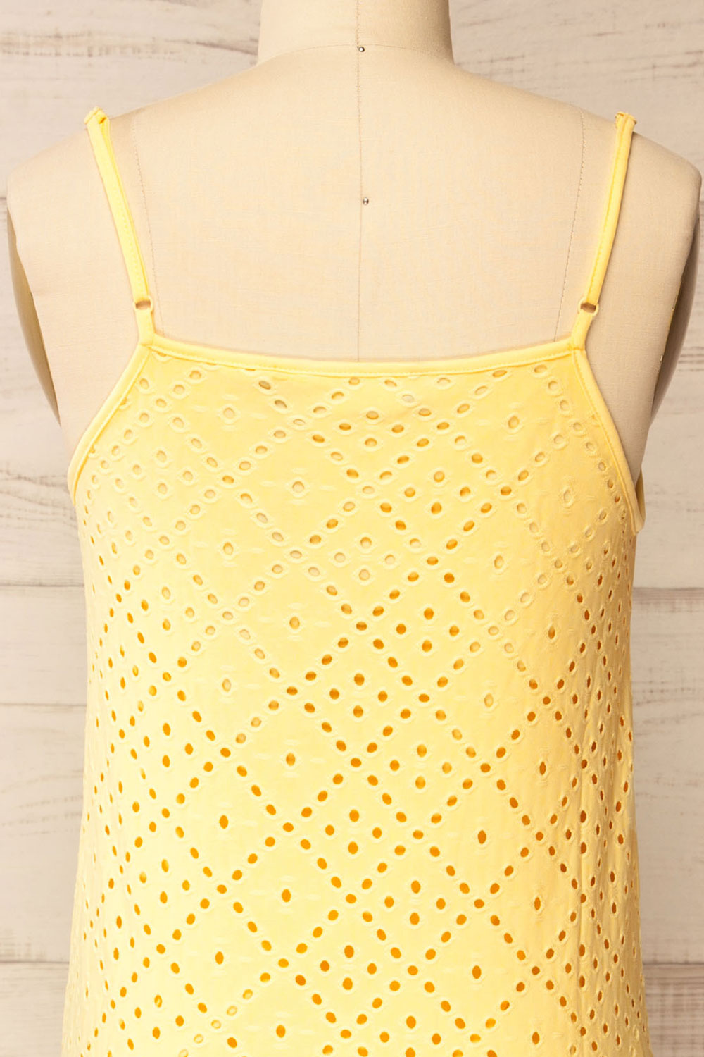 Miraflores Yellow Openwork Straight Midi Dress | La petite garçonne back