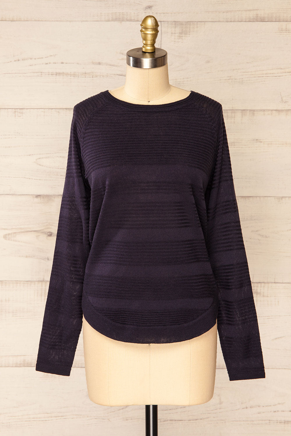 Mirando Navy Thin Knit Striped Sweater | La petite garçonne front view