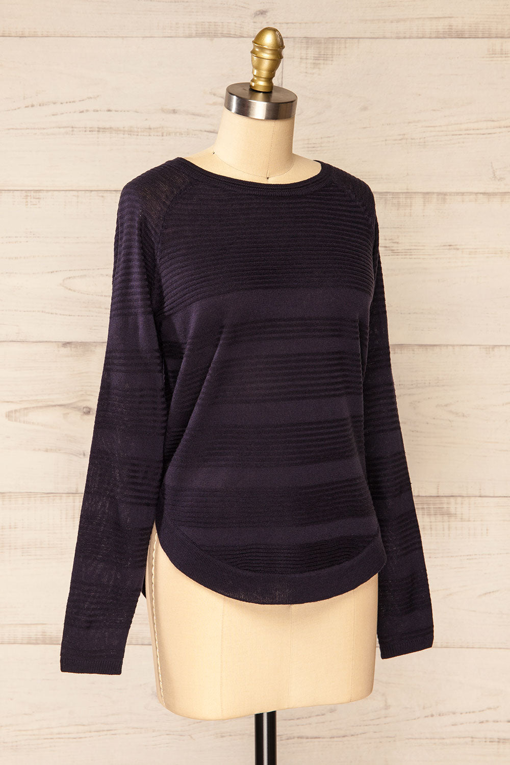 Mirando Navy Thin Knit Striped Sweater | La petite garçonne side view