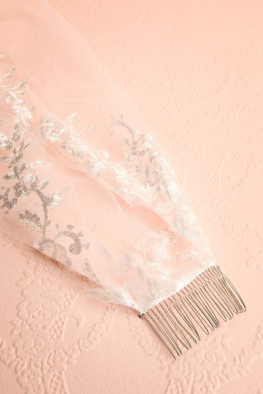 Mirelisse Ivory Tulle Wedding Veil with Floral Appliqués | Boudoir 1861 details