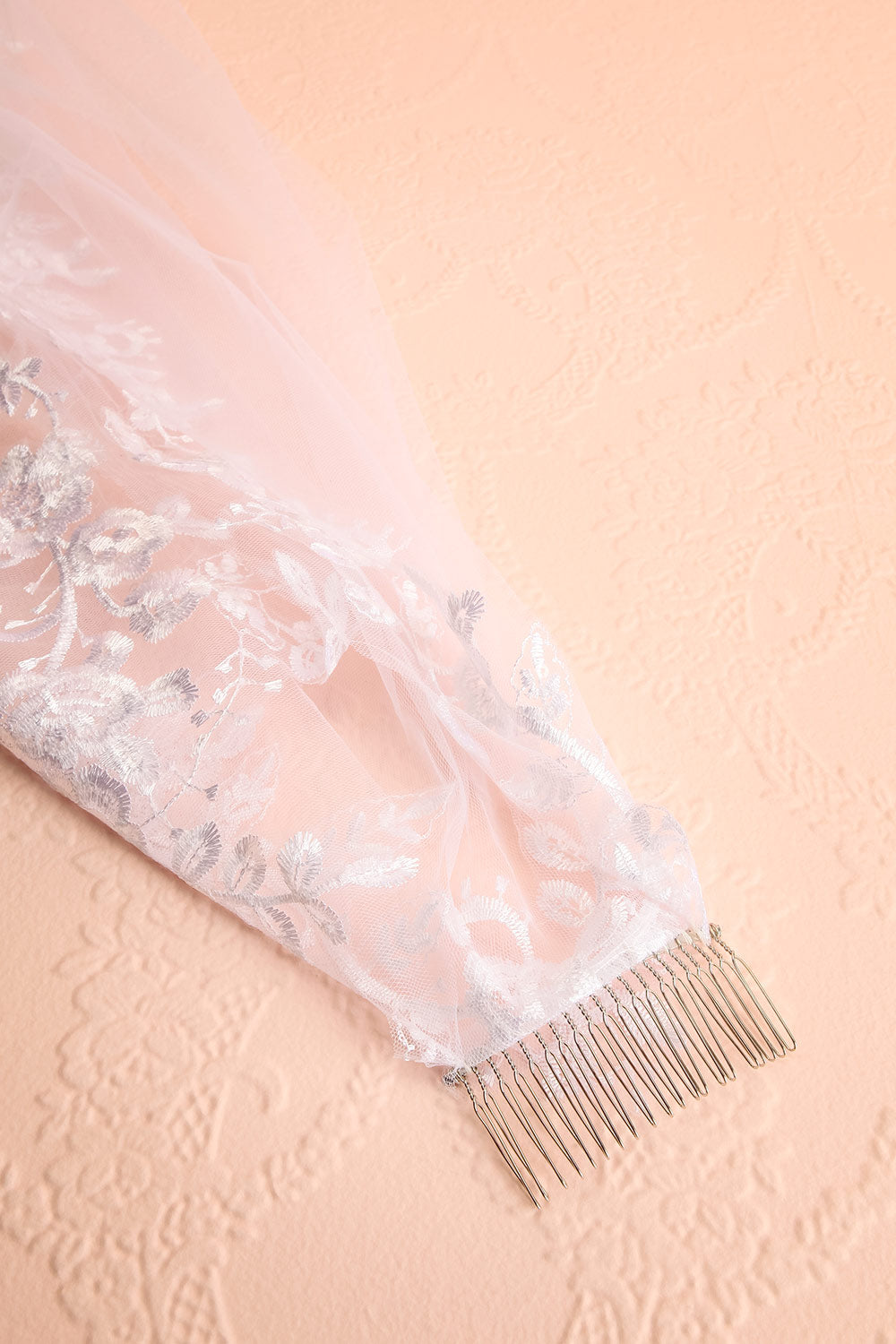 Mirelisse White Tulle Wedding Veil with Floral Appliqués | Boudoir 1861 details