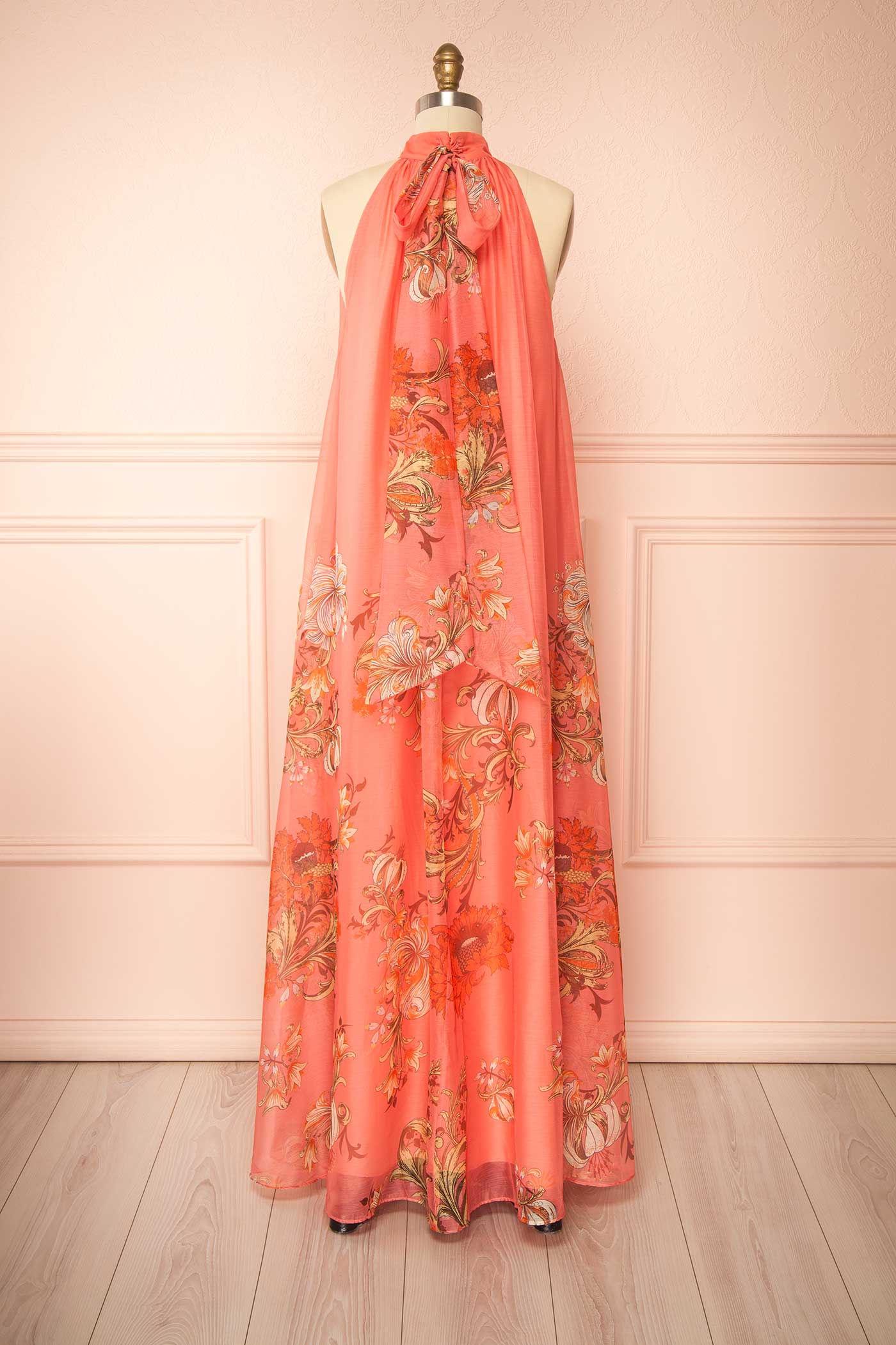 Mirelle Pink Floral Maxi Halter Dress | Boutique 1861 back