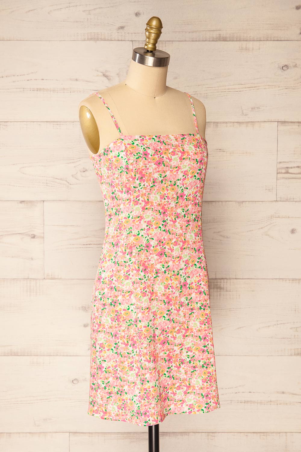 Mirmande Floral Short Dress w/ Thin Straps | La petite garçonne side  view