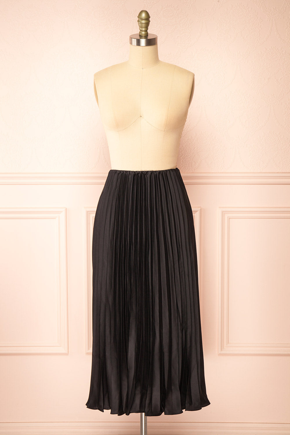 Mirys Black Pleated Satin Midi Skirt Boutique 1861