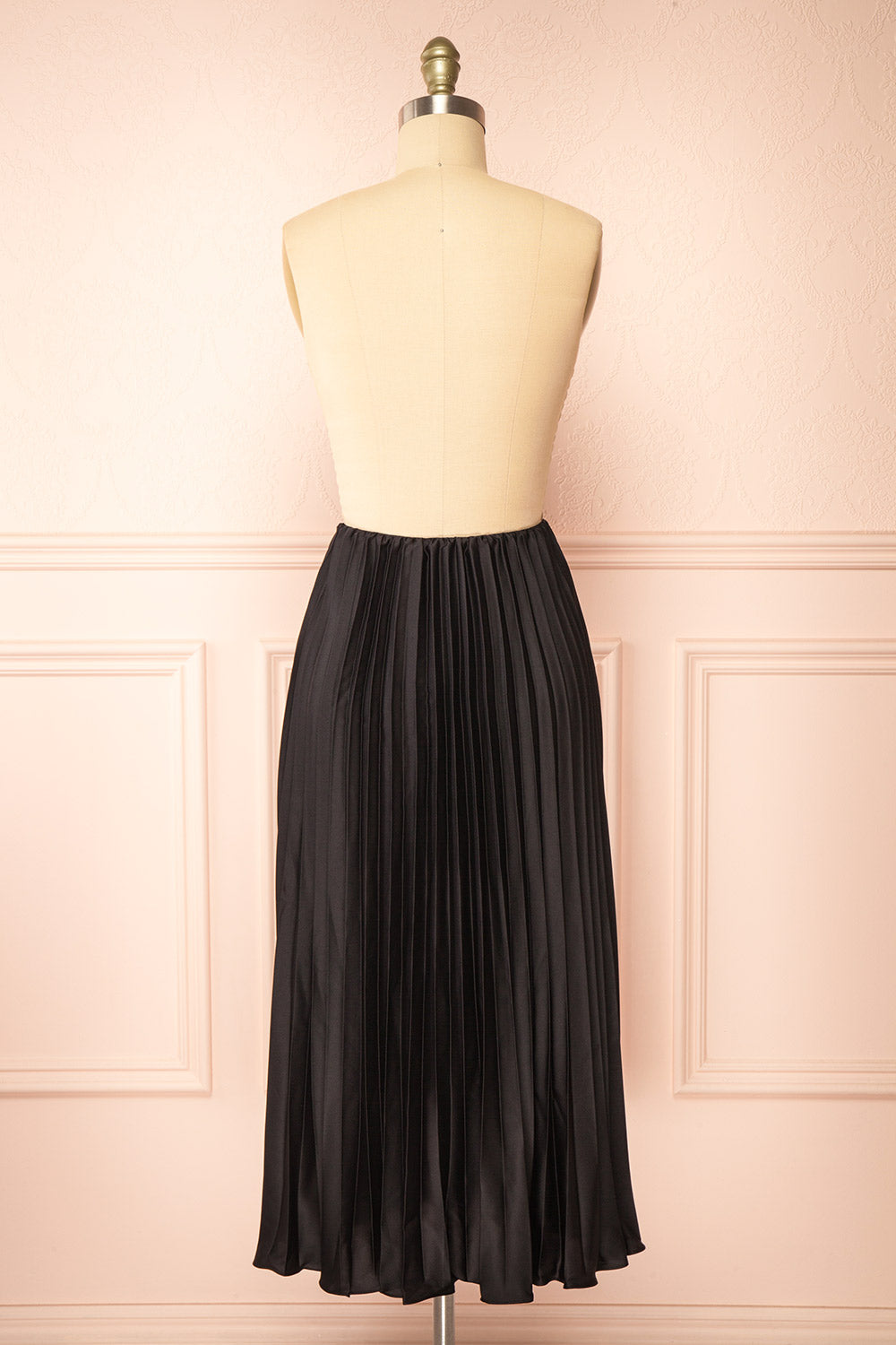 Mirys Black Pleated Satin Midi Skirt | Boutique 1861 back view