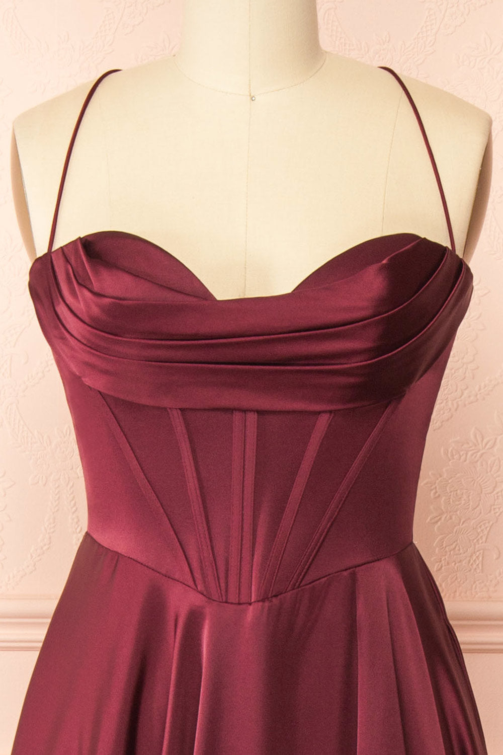 Misha Burgundy Corset Cowl Neck Maxi Dress | Boutique 1861 front