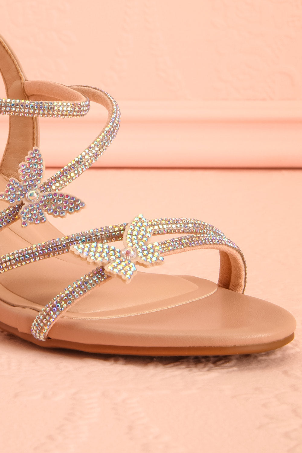 Mishy Beige Block Heel Sandals with Butterfly Accents | Boutique 1861 side